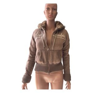 Abercrombie & Fitch Tan Bomber Jacket with Fur Hood